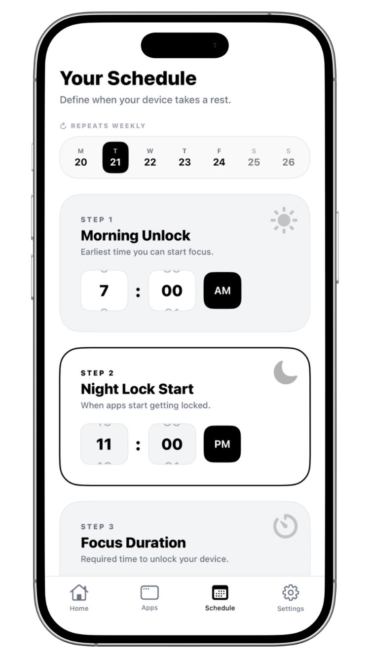 Weekly schedule screen